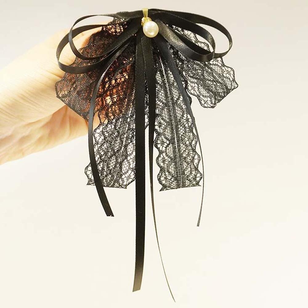Rhinestone Pearls Tie Black Decoration Shirt Tie Hand-beaded Lace Necktie Women