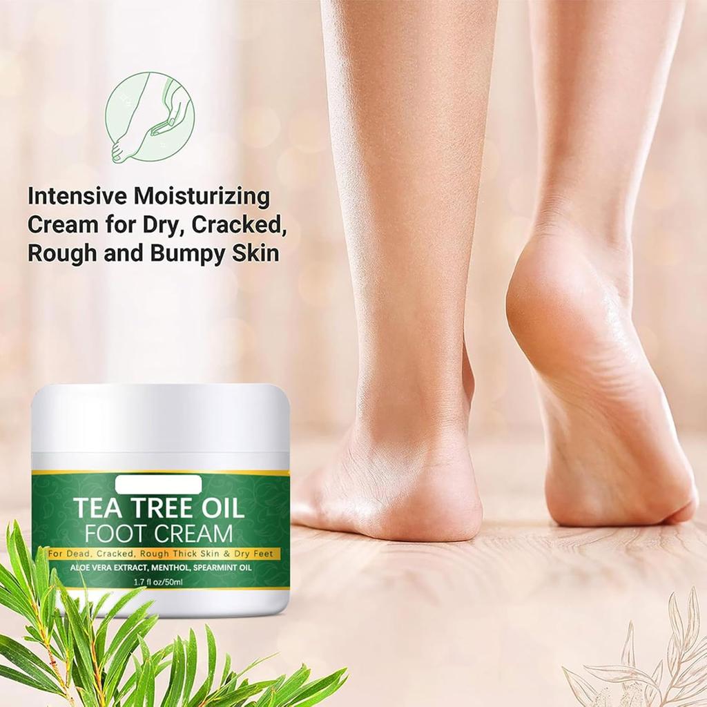 Крем для ног с маслом чайного дерева, восстанавливающий крем для ног, для лечения спортсменов, удаление омертвевшей кожи, пилинг, увлажняющий отшелушивающий крем для сухих потрескавшихся пяток, 1,7 жидких унций