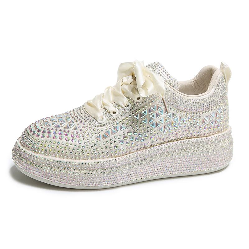 Мода Роскошный Дизайнер Осень Вода Бриллиант Женские Кроссовки Толстая Подошва Сияющий Кристалл Повседневная Спортивная Обувь Модные zapatillas mujer