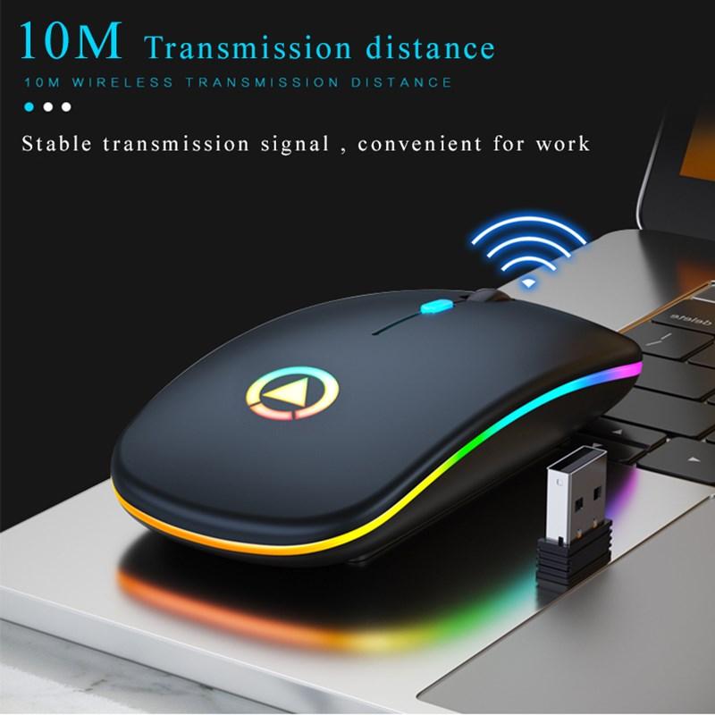VAORLO 2.4G RGB Wireless Mouse Computer Mouse Silent Ergonomic Rechargeable Mice with LED Optical Backlit USB Mice for PC Laptop