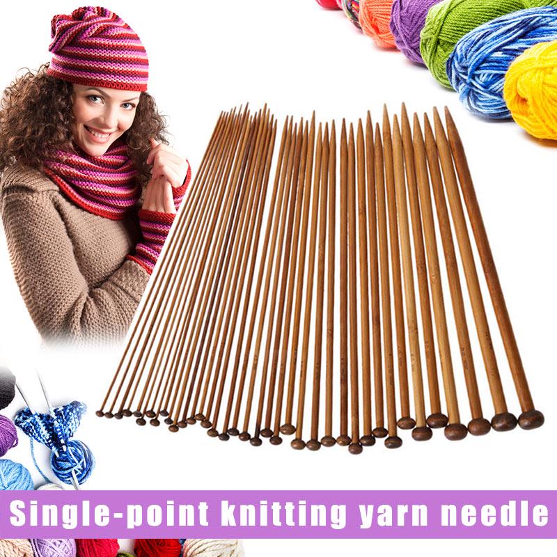36Pcs 18 Sizes Single Pointed Carbonized Bamboo Knitting Needles Craft Crochet Tools Kit