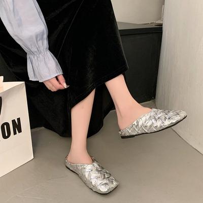 Весна Новинка, Стильные Плоские Сандалии для Женщин Квадратный Носок Средний Вырез Плетеные Мягкая Подошва Противоскользящие Износостойкие Шлепанцы