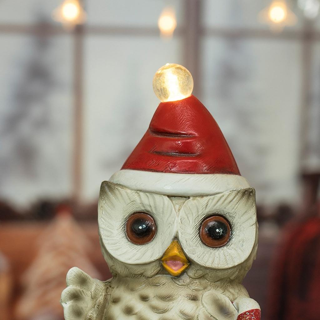 Мультяшная Сова, миниатюрная фигурка из смолы со светодиодной подсветкой, шапка Санты, рождественский праздничный домашний стол, книжная полка, декор, орнамент