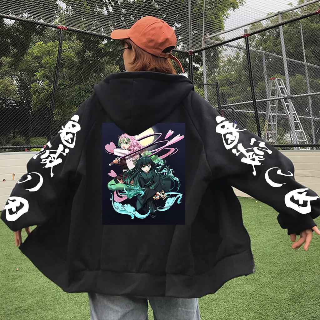 Tokitou Muichirou Demon Slayer Anime Zipper Hoodies Kanroji Mitsuri Mnaga Printed Men Women Plus Size Casual Zip-up Jacket Coats