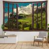 Window Hilltop Cabin Landscape Tapestry Wall Hanging Natural Scenery Living Room Bedroom Aesthetic Room Decor Background Cloth