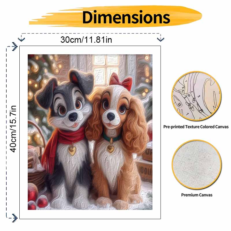 Disney Lady and the Tramp oil painting art painting kit, handmade diy art painting home wall decoration, cozy winter dog art set
