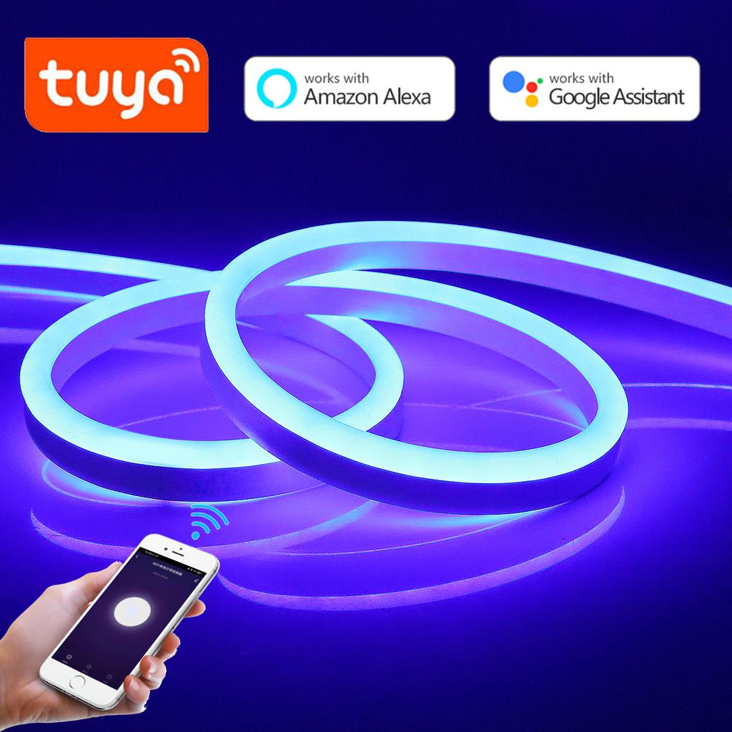 Tuya Smart Life LED Strip Lights for Room Waterproof 12V WIFI Neon LED Strip 220V EU Power Adapter Home Decortion Alexa Google