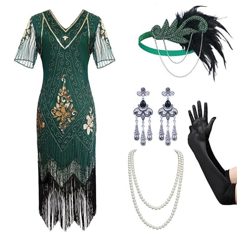 Винтажное платье Гэтсби с пайетками и бахромой для выпускного вечера, платье для званого ужина, большого размера, сексуальное платье