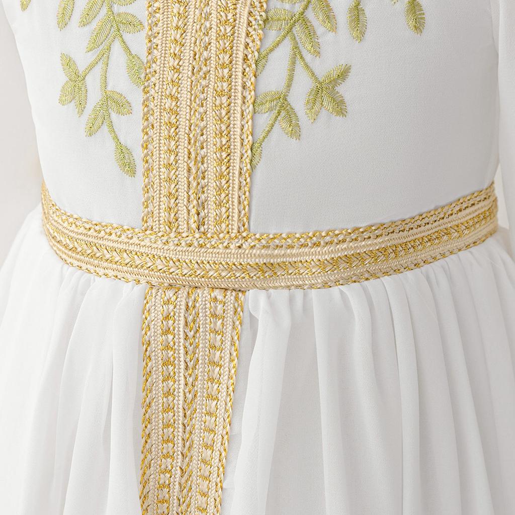 Вечернее платье из шифона с вышивкой и юбкой с лентами для девочек, с длинным рукавом