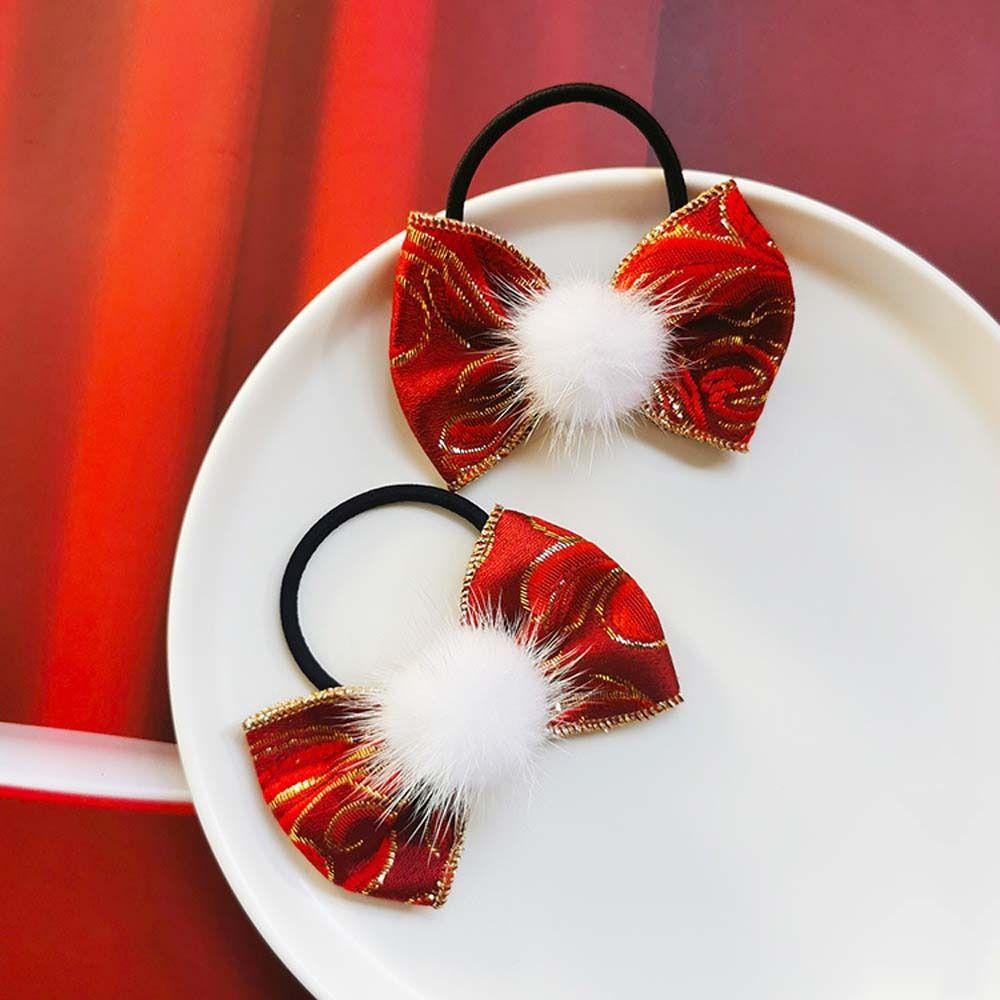 Plush Hair Grip Bowknot Chinese New Year Hairpins Bow Hair Hoop Hair Rope Kids Chinese Hair Clips