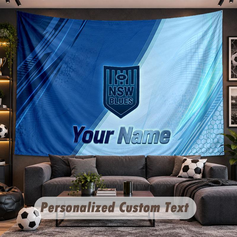 Wall Hanging Tapestry Custom NameNSW Blues Pattern Personalized Printed Fabric Wall Decor
