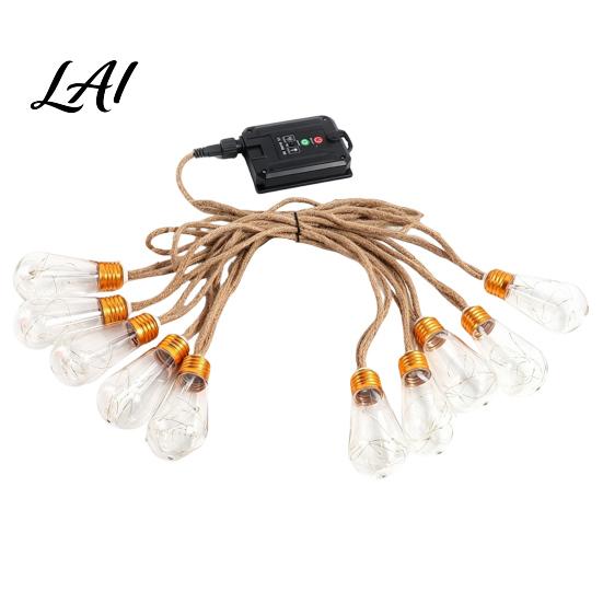 Decorative Pergola String Bulbs Solar Outdoor Rope Hanging Hemp Lights Vintage Lights with Shatterproof Bulbs