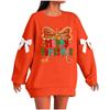 Ladies' Christmas Printed Bow Round Neck Long Sleeved Loose Pullover Sweater Sweatshirt Top