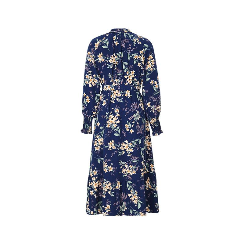 Весенне-осеннее женское платье с v-образным вырезом и длинным рукавом с цветочным принтом, темпераментные элегантные платья
