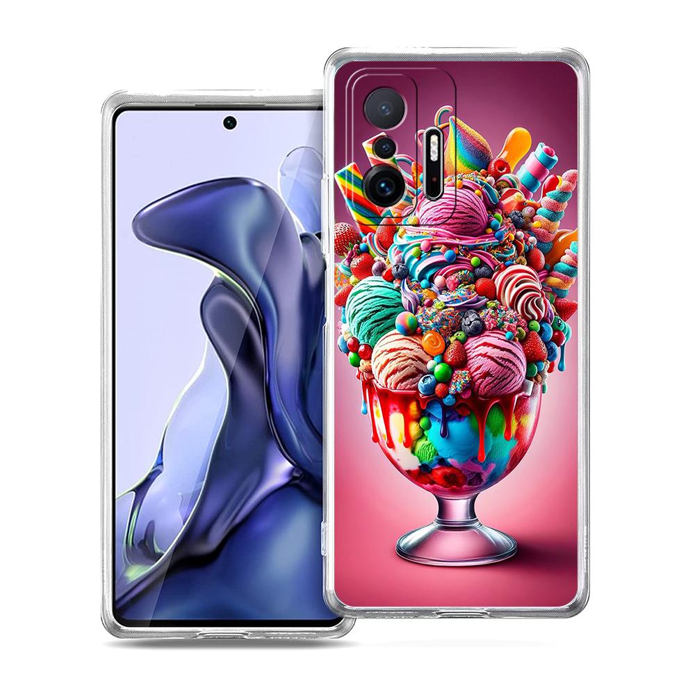 Прозрачный чехол для телефона для Xiaomi Mi 14 13 12 11 Ultra 13T 12T 11T Poco X3 NFC F3 F6 Pro Lite Мягкий ТПУ корпус Узор Мороженое