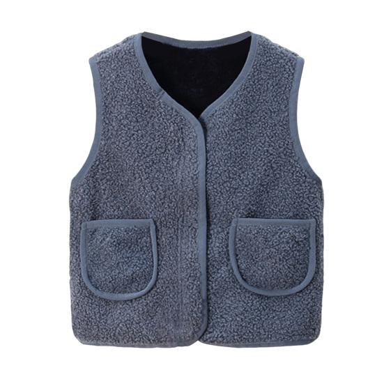 Детский флисовый жилет, безрукавка, однотонный, V-образный вырез, на молнии, с карманами, теплый зимний плюшевый жилет для мальчиков и девочек