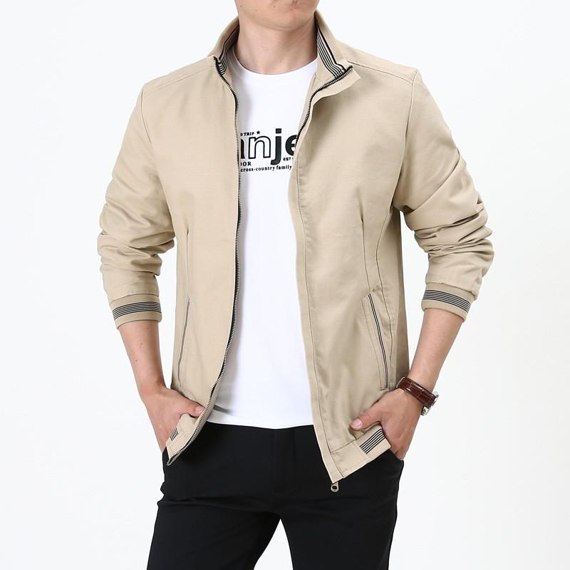 Cotton Stand-up Collar Men's Jacket Spring and Autumn Top Loose Large Size Jacket Versatile Middle-aged Business Casual Jacket