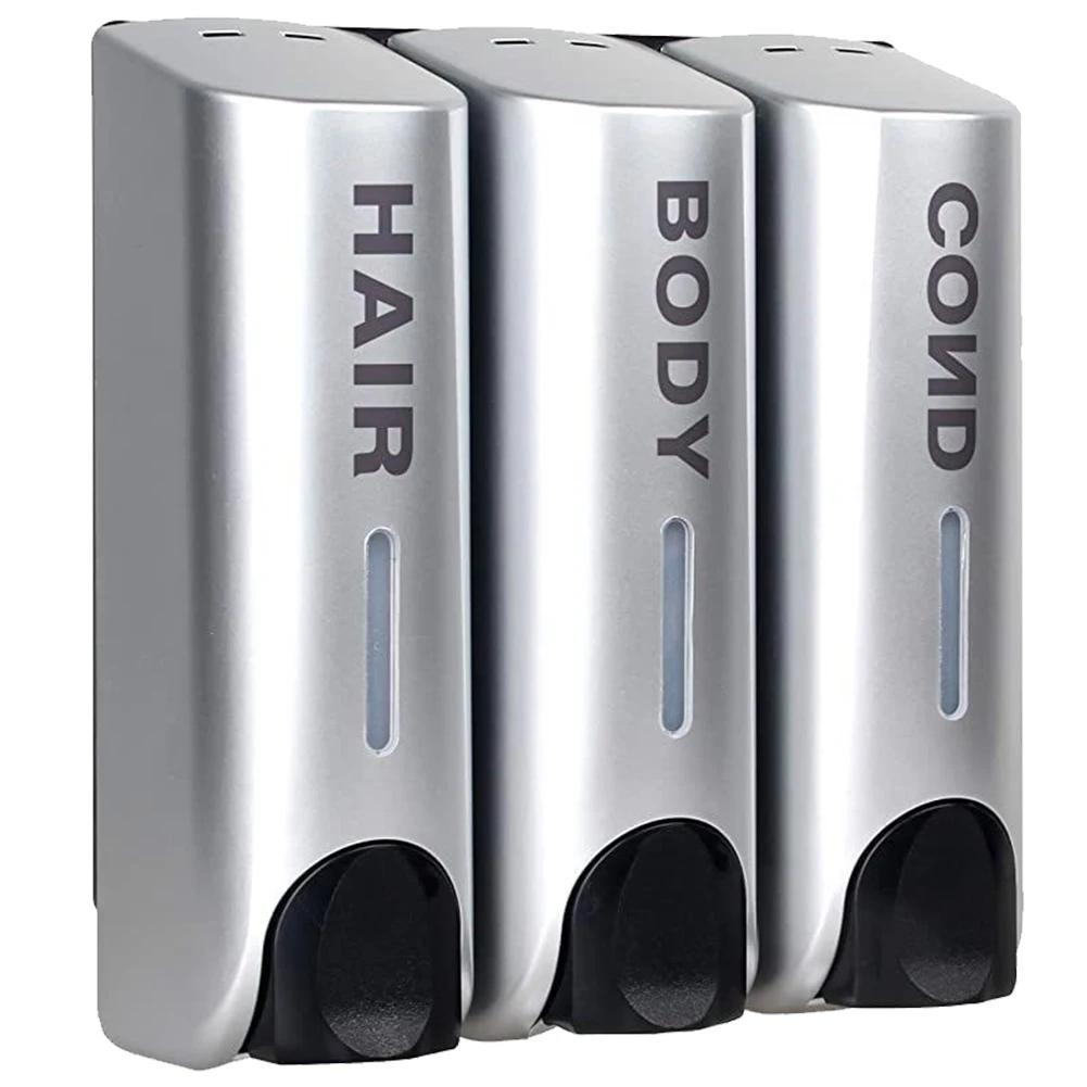 Тройной диспенсер для геля для душа, шампуня, 350 мл, многоцелевой, настенный, термостойкий, большой емкости, для ванных принадлежностей