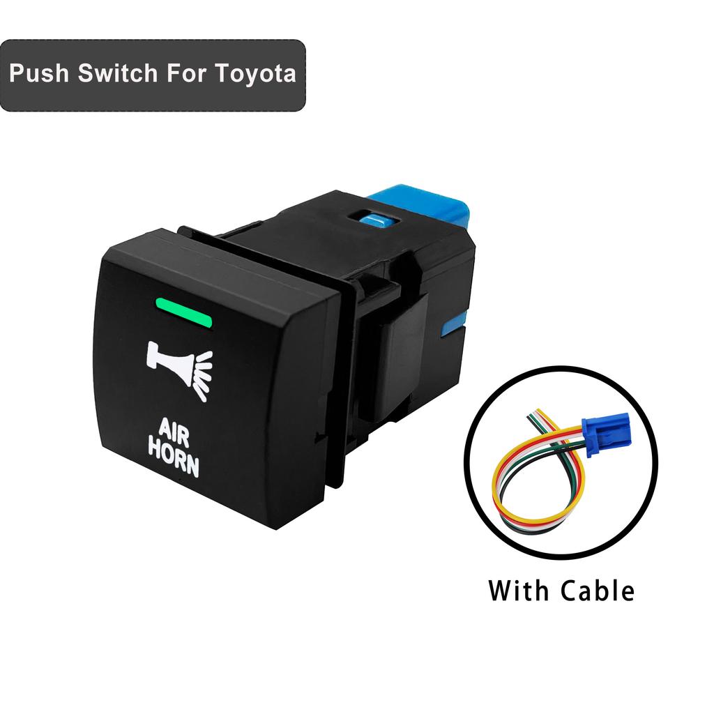 12V Green White LED Backlit Push Button Switch Power Horn Fixed Momentary Type For Toyota Prado 150 Series Corola Camry RAV4