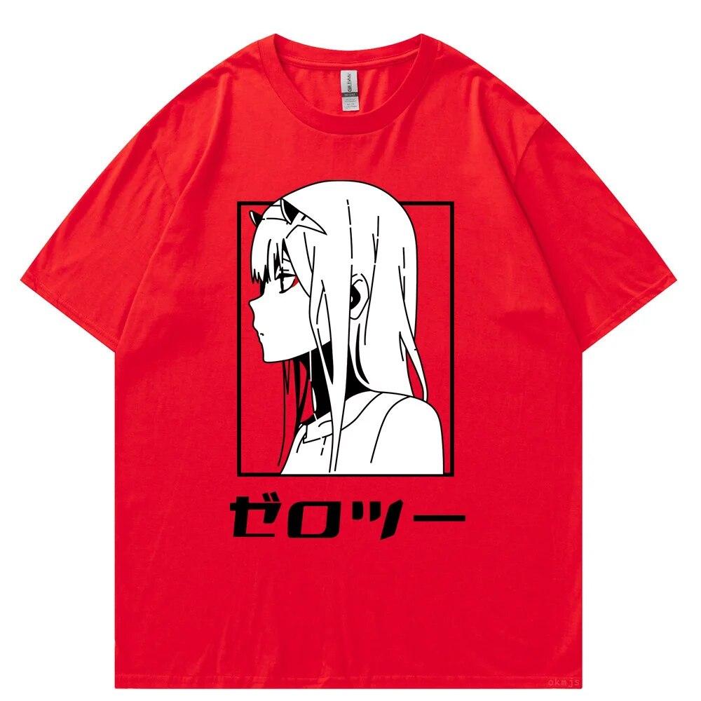 Футболка с японским аниме унисекс Kawaii Cartoon Zero Two Футболка Harajuku Топы унисекс Unisexga Футболки с рисунком Свободные топы унисекс большого размера Футболка