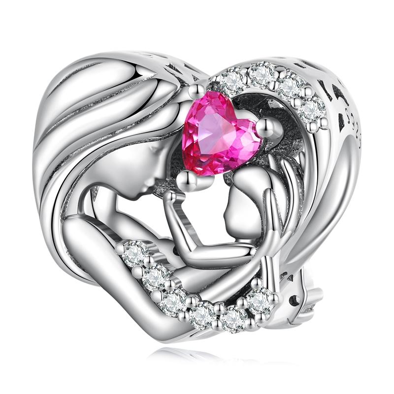 WOSTU 925 Silver Pink Love Heart Charms Bead Infinite Love Pendant Fit Bracelet Valentine Jewelry Mother's Day Gift