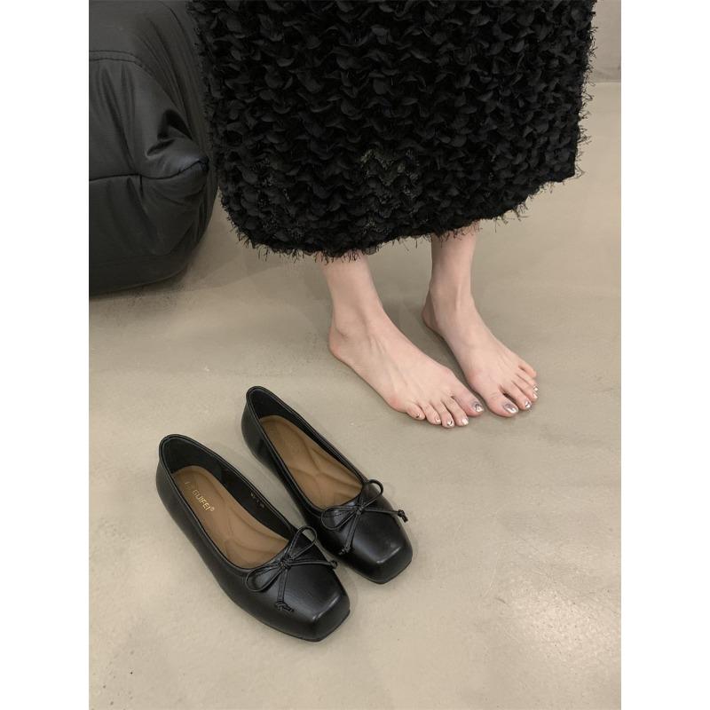 French Retro Silver Bow Flats Gentle Style Women's Shoes