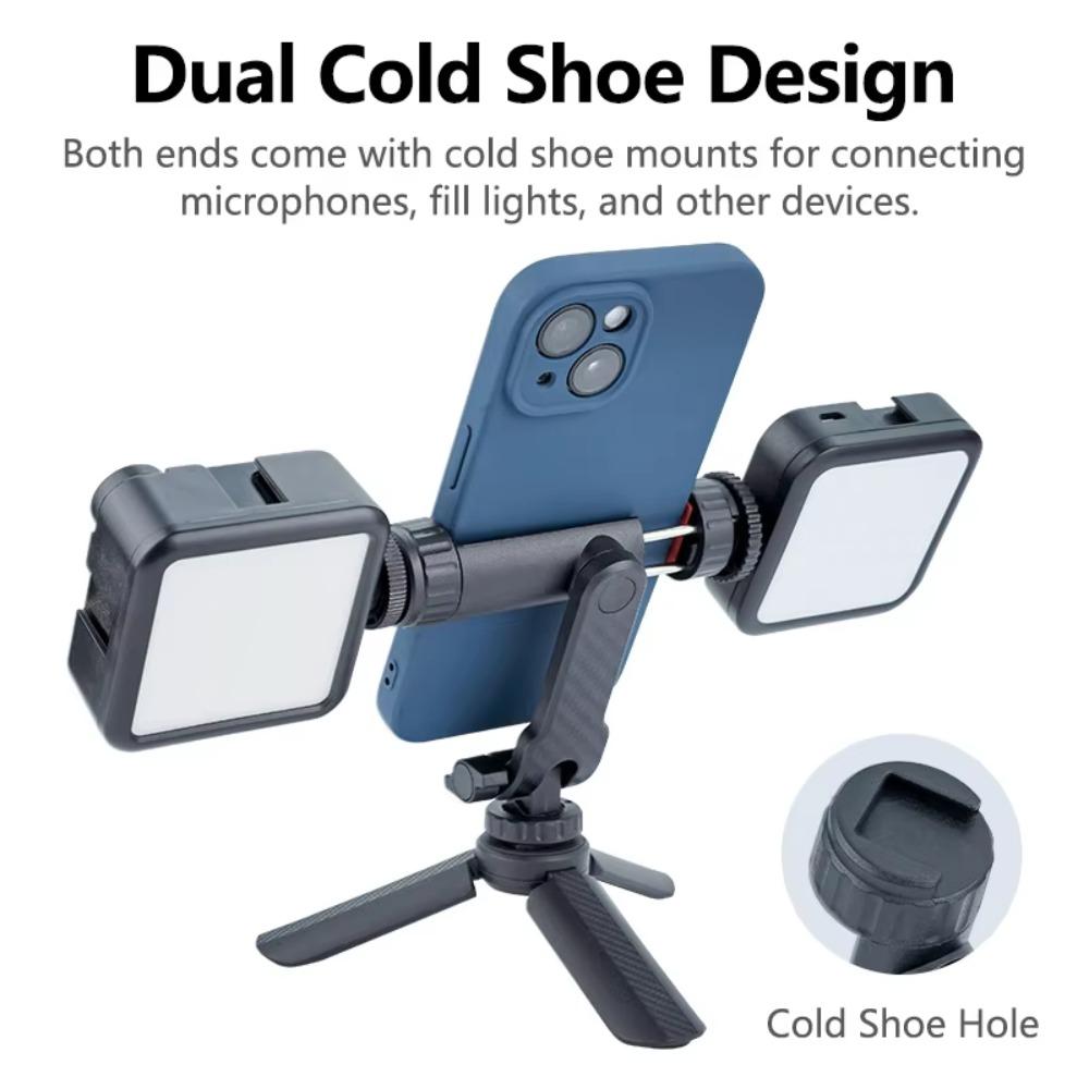 360° Rotatable Mobile Phone Holder with Dual Cold Shoe Smartphone Mount Adapter  Selfie Live Stream
