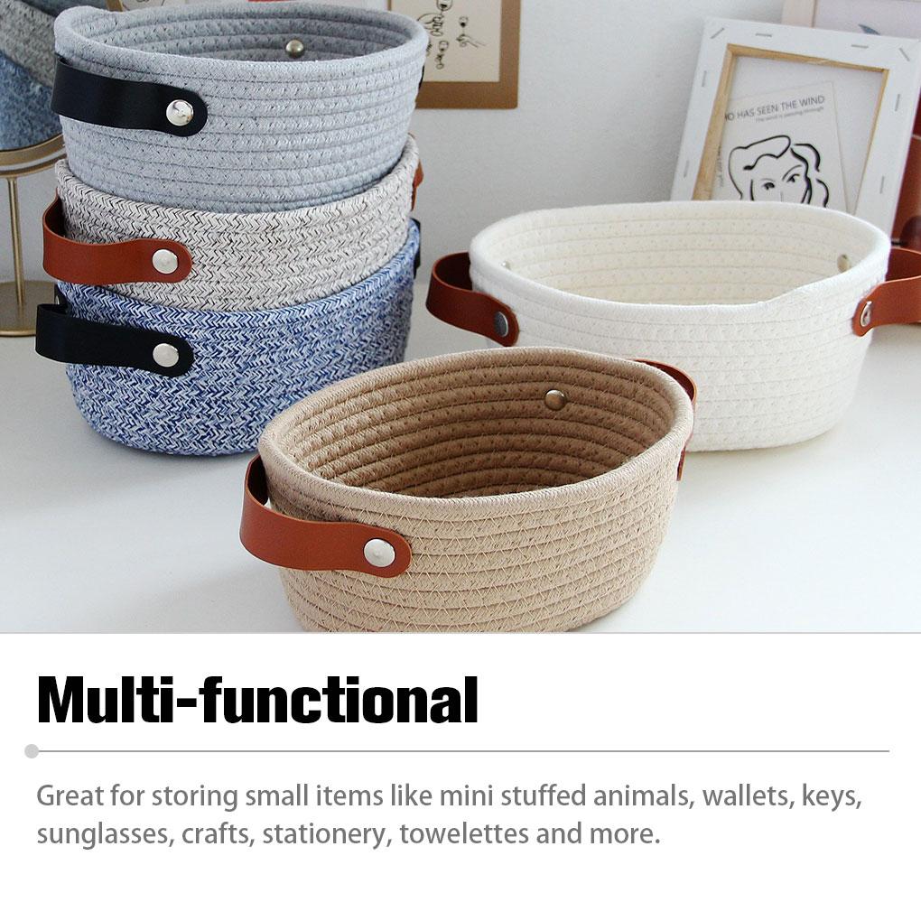 Корзина для хранения в скандинавском стиле с ручками, плетеная вручную из хлопковой веревки, контейнер для игрушек, всякой всячины, ключей, рабочего стола для гардероба