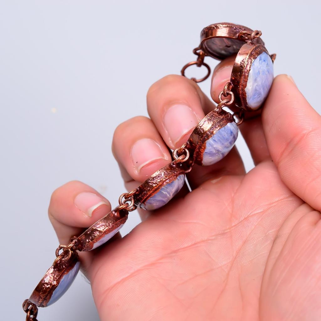 Овальный камень голубого кианита Медь Заявление Юбилейный подарок Электроформованный браслет V-74