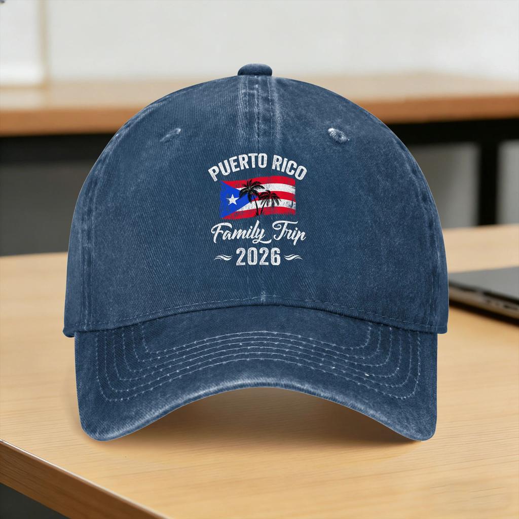 Puerto Rico Family Trip  Vacation Washed Baseball Cap  yk Funny Sun Trucker Hat Spring Unisex Unisex Hunting Snapback Cap