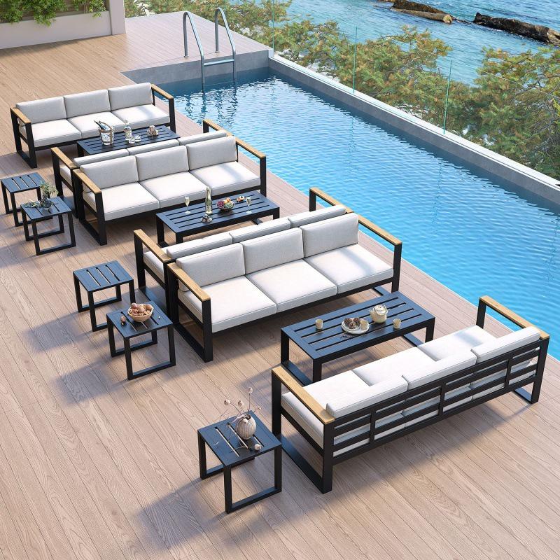 Aluminum Alloy Outdoor Patio Sofa - Sunproof & Waterproof Lounge Furniture for Garden, Terrace, or Office.