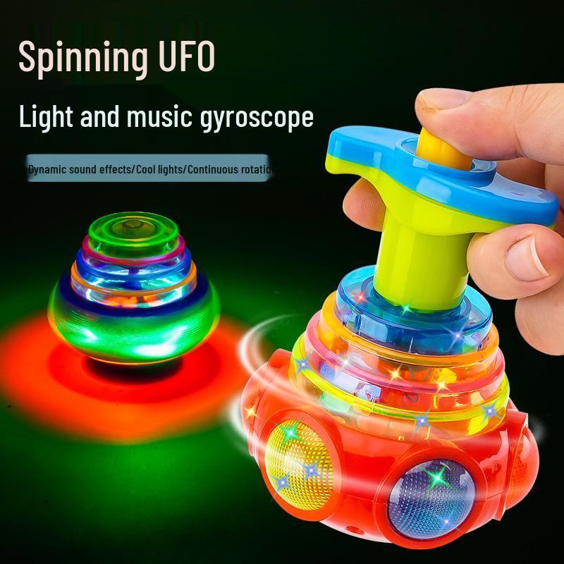 Children's Cartoon UFO Music Gyro Toy with Lights