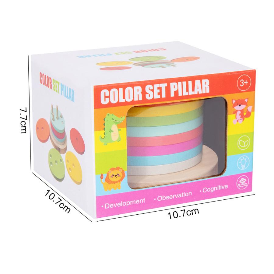 Wooden Rainbow Tower Toy Color Set Colorful Cylinders Hand-Eye Coordination Exercise Intelligence Development Kids Gift