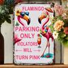 VIBE HAUS Funny Flamingo Parking Only Sign, Large 8x12 Inch Retro Tropical Wall Decor with Glasses & Drink for Patio Bar Garage,