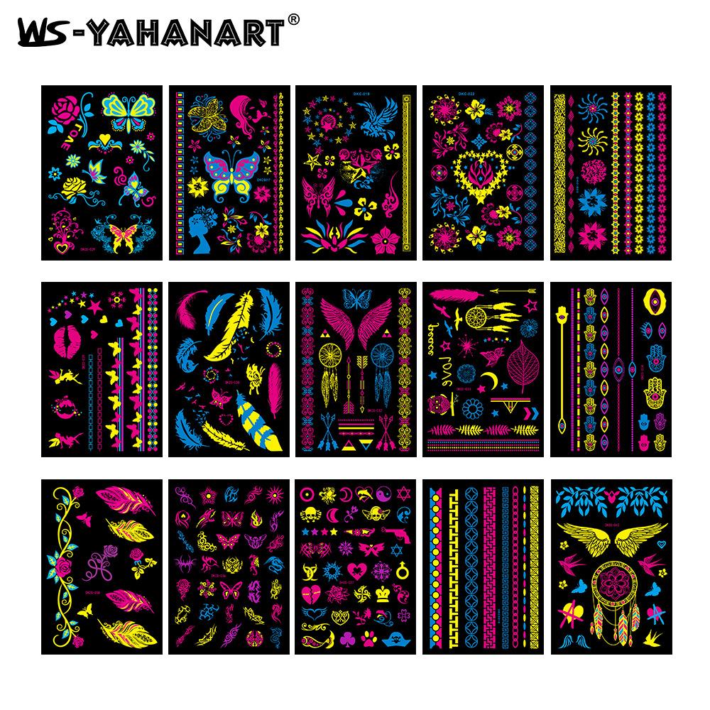 Креативная флуоресцентная наклейка-татуировка на руку с цветком, водонепроницаемая наклейка-татуировка на руку с пером