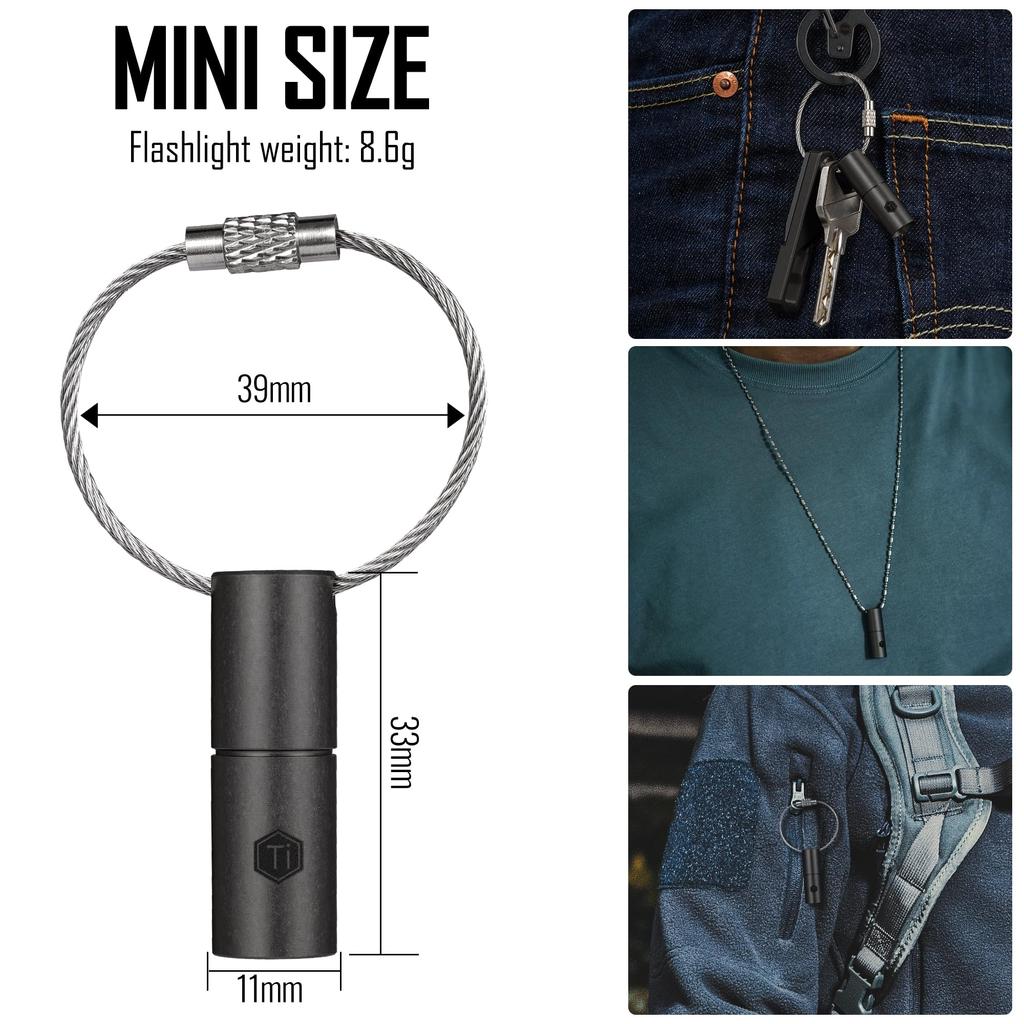KeyUnity KF00BK Mini Light Keychain Small Flashlight Keychain Light Ultra Small LED Waterproof Titanium Alloy Ultra Light Compatible with 3 Button