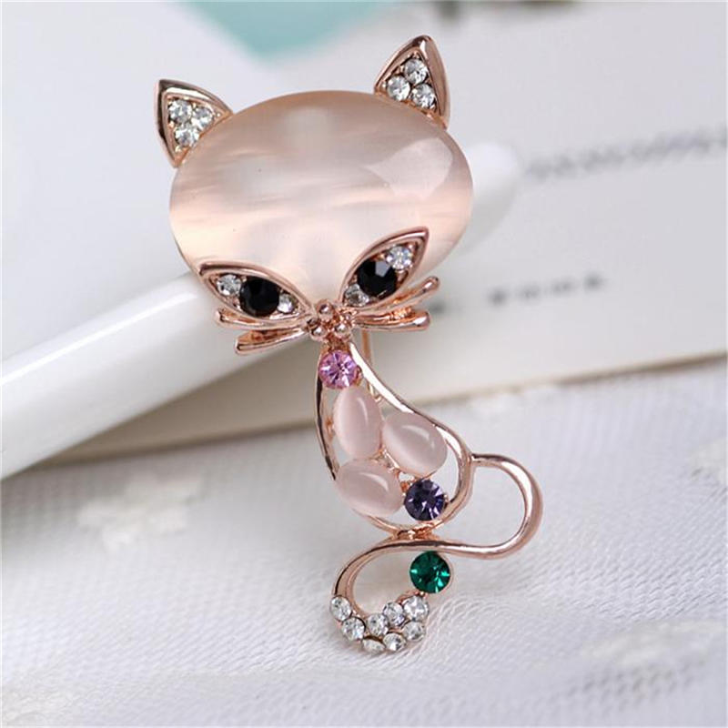 Opal Stone Fox Brooches Womens Cute Animal Pin Brooch Jewelry