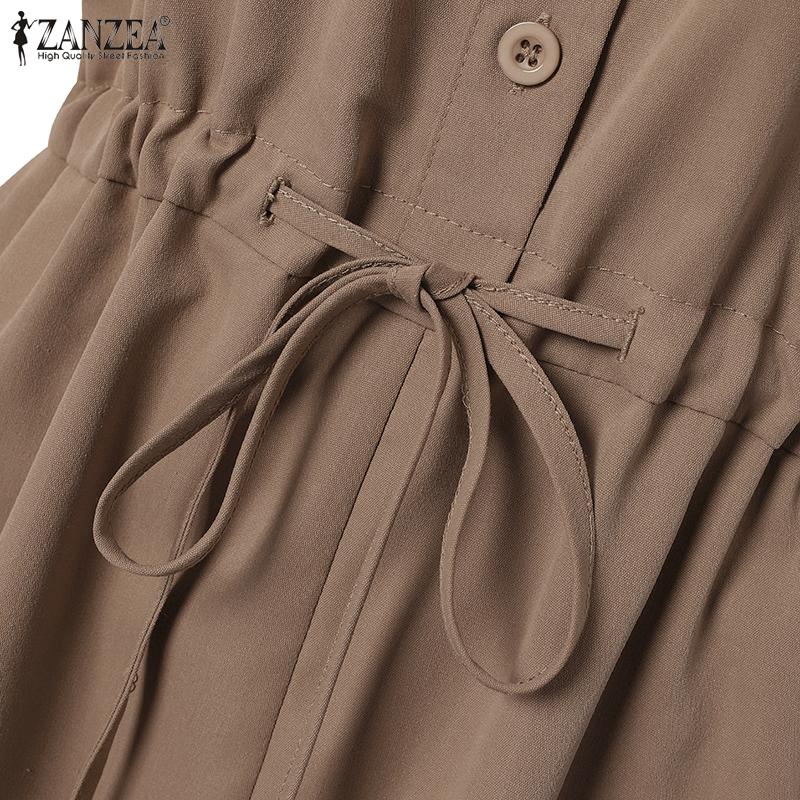 ZANZEA Summer Casual V-neck Short Sleeve Tunic Waist Shirt Dress