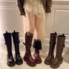 Новые модные ботфорты на толстой подошве для женщин, ретро британский стиль, рыцарские сапоги с ремешком и пряжкой, универсальные длинные сапоги