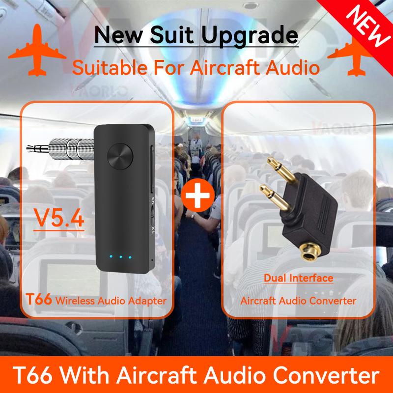 2-в-1 беспроводной аудиоадаптер Bluetooth 5.4 приемник передатчик 3,5 мм AUX Lossless Sound MIC для автомобильного динамика ТВ ПК самолет