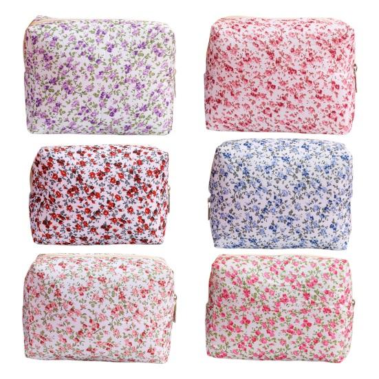 Косметичка с цветочным принтом, большая емкость, на молнии, портативная, многофункциональная, для женщин и девочек, дорожная губная помада, косметический органайзер для туалетных принадлежностей, сумка