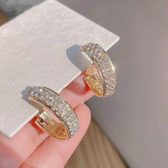 1 пара серег Huggie, декор со стразами, C-образные серьги-кольца, украшения для ушей, ювелирные изделия, антиаллергенные полированные