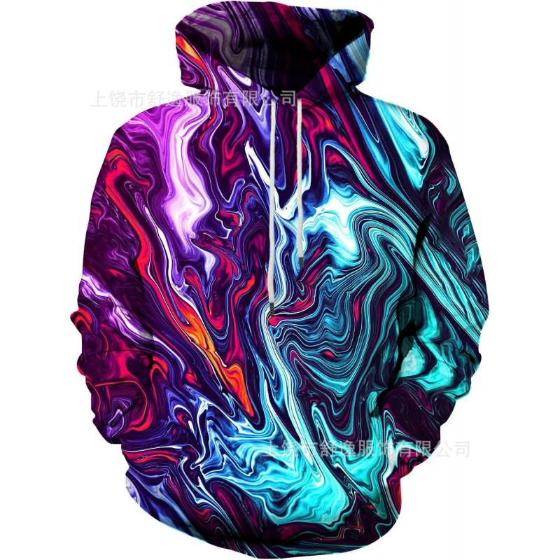 Mens Hooded Sweatshirt With Digital Print Loose Fit Long Sleeve Casual Pullover Daily Wear