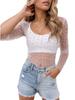 Rose Beauty A Rave Glamorous Pearl Beaded Decor Mesh See-Through Long Sleeve Cover Up Clubwear Top Without Cami Top Valentine Outfit