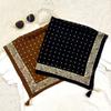 Paisley cashew print fringed square scarf with spiked scarf women's old money wind beard silk scarf