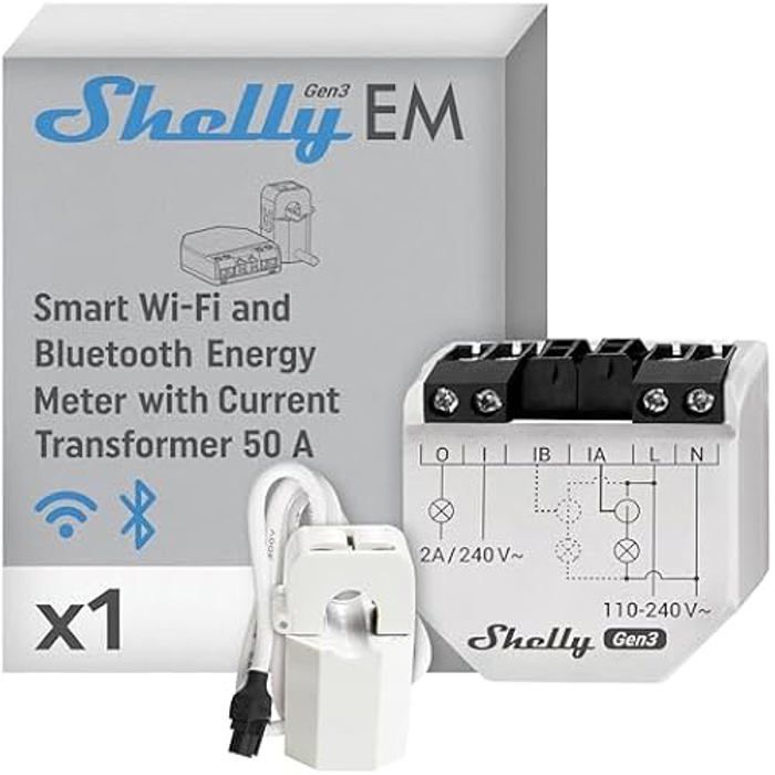 Compteur d’énergie connecté - SHELLY - EM Gen3 - Pince 50A - Monophasé - Wi-Fi & Bluetooth