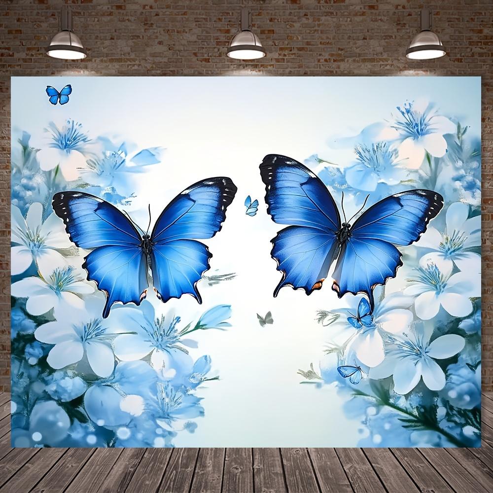 2D plane blue butterfly and floral background fabric polyester fiber suitable for party decoration and home atmosphere