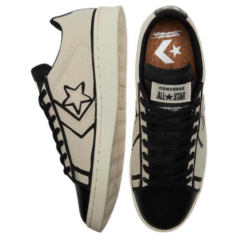 Joshua Vides X Converse Cons Pro Leather Canvas Leather Low-top Skate Shoes Unisex Off-white and Black