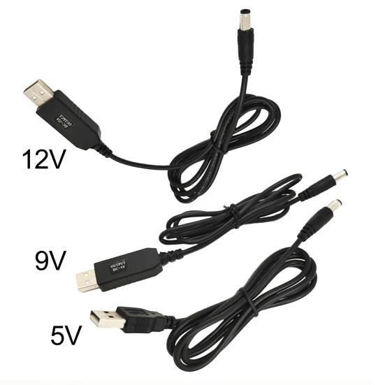 Адаптер-преобразователь USB 5 В в 5 В/9 В/12 В Кабель DC 5,5x2,1 мм Штекер ПВХ USB Повышающий