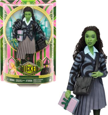 Mattel Универсальная модная кукла Злая Элфаба Зеленая с косичками Черная Съемная школьная форма и аксессуары Кожа, Волосы, Артикулированная,